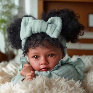 🆕20Inch Black Baby Girl Dolls Soft Vinyl and Cloth Body with Feeding Kit